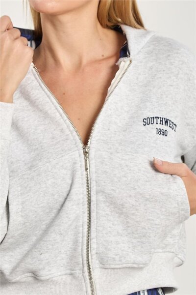 BARRELS AND OIL Women's Shirt Paneled Zippered Sweatshirt - Snow Melange