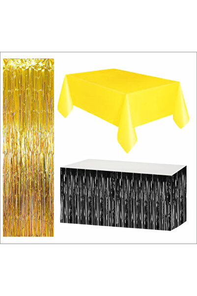 ZENVİVA Yellow Tablecloth, Black Table Skirt, Gold Background