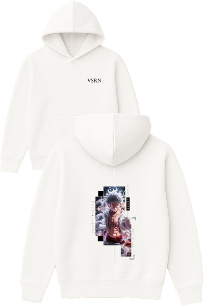 VSRN White Hair Anime Design Printed Oversized White Hooded Sweatshirt