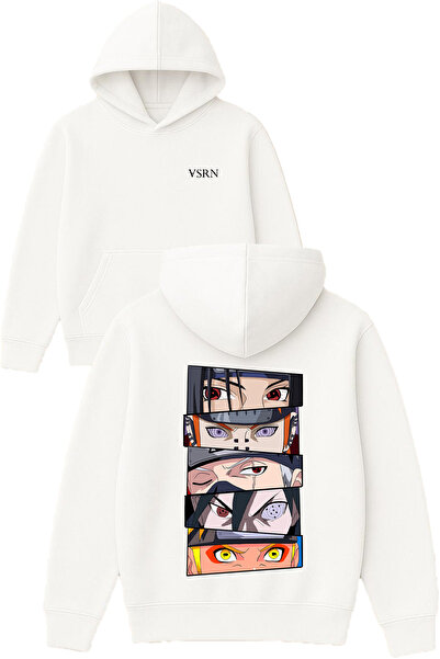 VSRN Hanorac alb supradimensionat cu glugă, cu imprimeu cu design ochi de anime