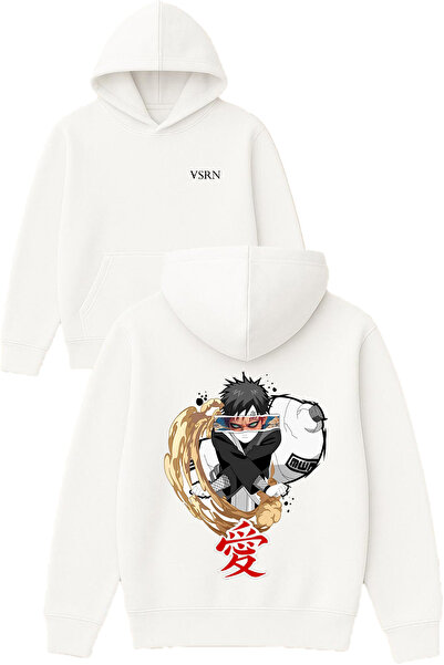 VSRN Hanorac alb supradimensionat cu glugă, cu imprimeu puternic cu design anime
