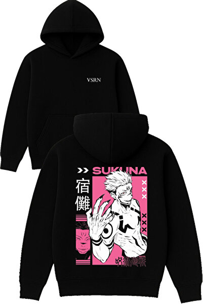 VSRN سويت شيرت سوكونا ديزاين مطبوع قصة فضفاضة أسود بغطاء رأس