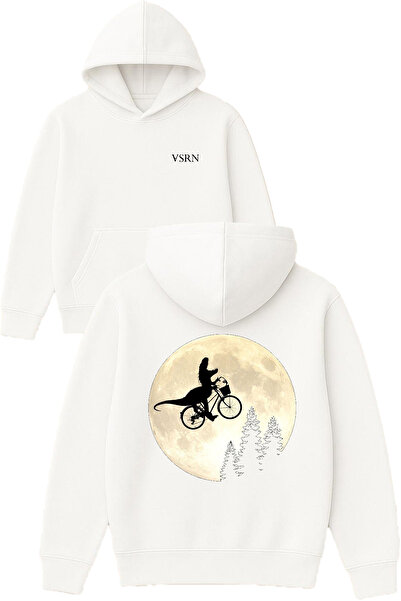 VSRN Cycling on the Moon Design Printed Oversized White Hooded Sweatshirt