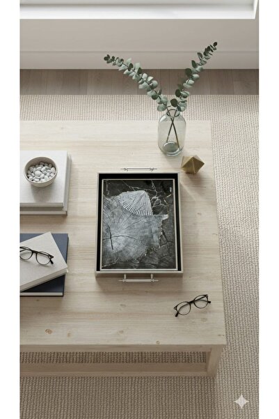 MagHome Modern Çay Kahve Kahvaltılık ve Sunum Tepsisi Ağaç Figürlü Gümüş Çerç...