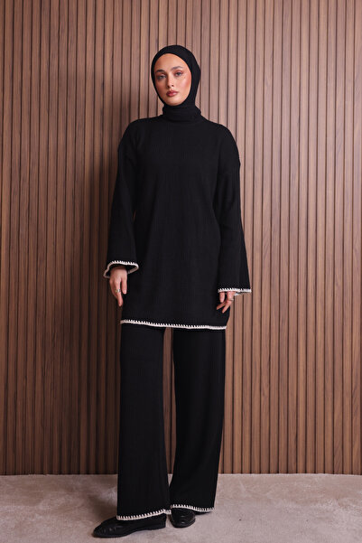 Mogi Butik Women's Oversized Rib Knit Spanish Sleeve Hijab Knitwear Set 3134