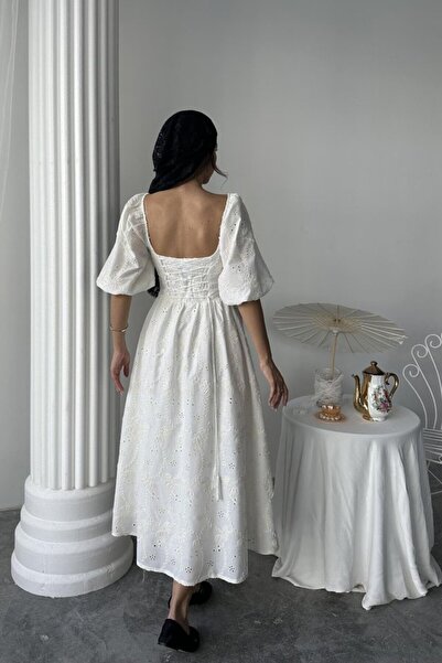 By Sevilen Collection Ecru Lace Detailed Brode Dress