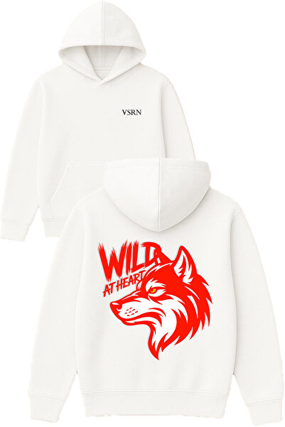 VSRN Wild at Heart Design Printed Oversized White Hooded Sweatshirt
