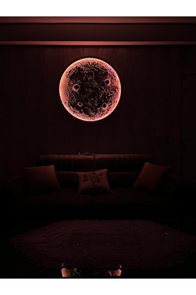 moonligtdecor dolunay tablo 90 cm çap 16 renkli kumandalı led tamamen el yapımı metal çerçeveli