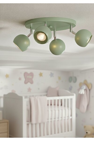 demet habek mylights Mint Yeşil 4'lü Dörtlü GU10 Spot Tavan Avize Çocuk Bebek Odası Küre Hareketli Başlık