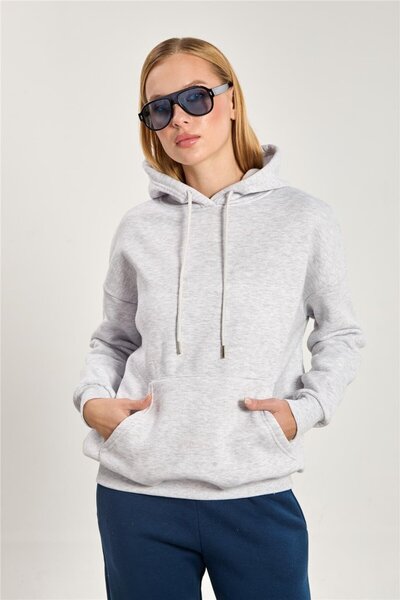 BARRELS AND OIL سويت شيرت نسائي بغطاء رأس بجيب كنغر - كار ميلانج