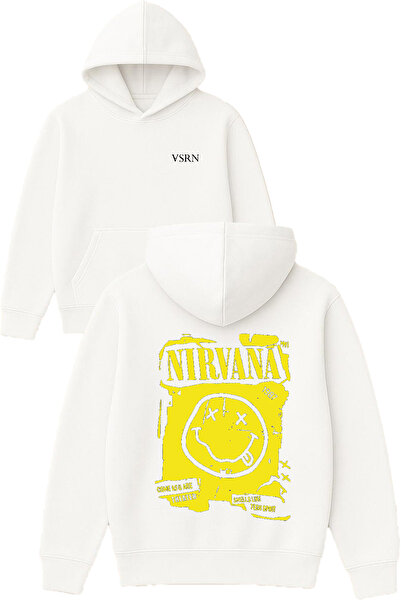 VSRN تصميم نيرفانا مطبوع قصة فضفاضة سويت شيرت أبيض بغطاء رأس