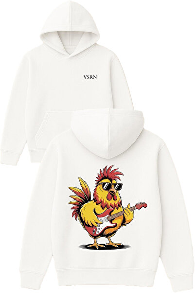 VSRN سترة روكشي هوك ديزاين مطبوع قصة فضفاضة بيضاء بغطاء رأس