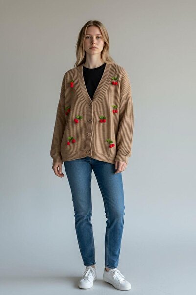 EREN STYLE Knitwear Cherry Detailed Cotton Angora Wool Long Sleeve Sweater