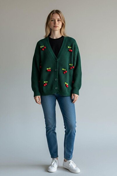 EREN STYLE Knitwear Cherry Detailed Cotton Angora Wool Long Sleeve Sweater