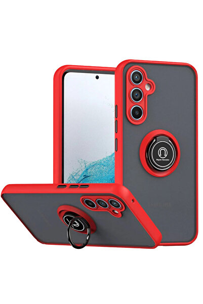 cepmoda Samsung Galaxy'S25 Fe' Case - Frosted Transparent with Ring Stand and Colored Sides Ringcover - Red
