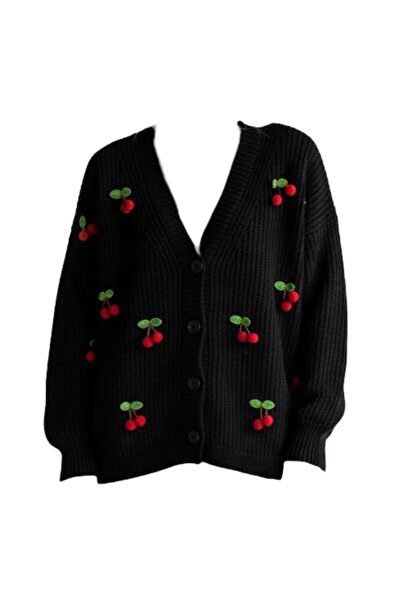 EREN STYLE Knitwear Cherry Detailed Cotton Angora Wool Long Sleeve Sweater