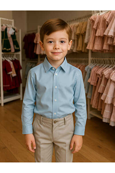 La reina petite Boys' suit, light blue shirt and trousers from Larina Petite