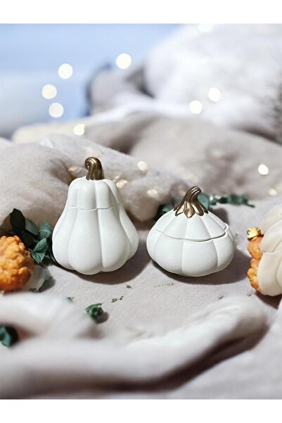 EL YAPIMI Dekoratif Beyaz Büyük Boy Bal Kabağı 2 li Set