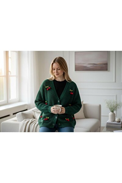 EREN STYLE Knitwear Cherry Detailed Cotton Angora Wool Long Sleeve Sweater