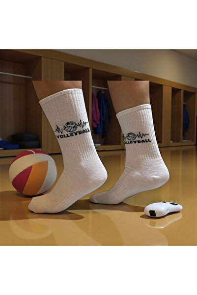 Gök Sports Volleyball Pattern Sports Socks Breathable Cotton White Unisex Volleyball Socks