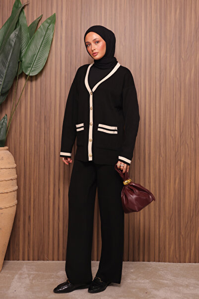 Mogi Butik Women's Oversized Knitted V-Neck Cardigan Hijab Knitwear Set 3135