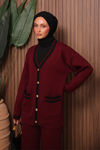 Mogi Butik Women's Oversized Knitted V-Neck Cardigan Hijab Knitwear Set 3135