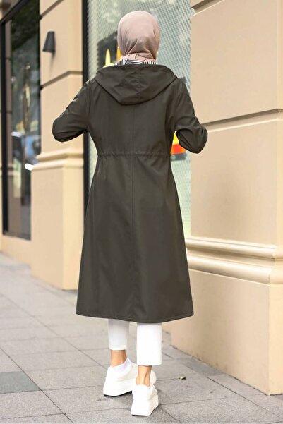 ECALAMODE Women's Khaki Raincoat Trench Coat Transitional Adjustable Waist Hooded Hijab – Sports & Casual Cap