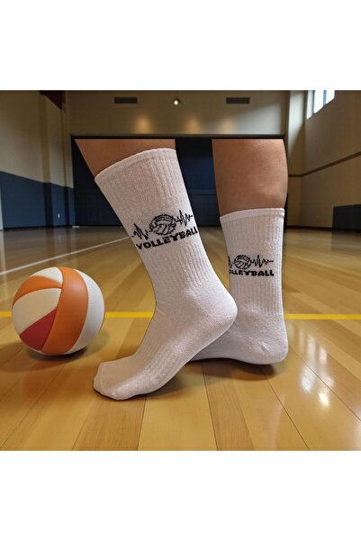 Gök Sports Volleyball Pattern Sports Socks Breathable Cotton White Unisex Volleyball Socks