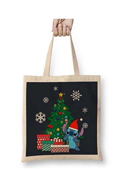 Toyaso حقيبة تسوق من القماش الأبيض من ستيتش كريسماس تري ليلو آند ستيتش بمقبض ...