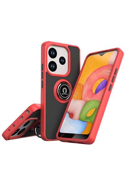 cepmoda Xiaomi Redmi “Note 14 (4g)” Case - Frosted Transparent with Ring Stand Colorful Sides Ringcover - Red