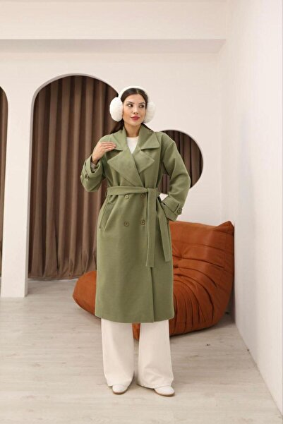 Lila Moda Double-Breasted Oversized Premium Quality Belted Long Cashmere Coat