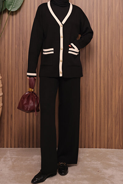 Mogi Butik Women's Oversized Knitted V-Neck Cardigan Hijab Knitwear Set 3135