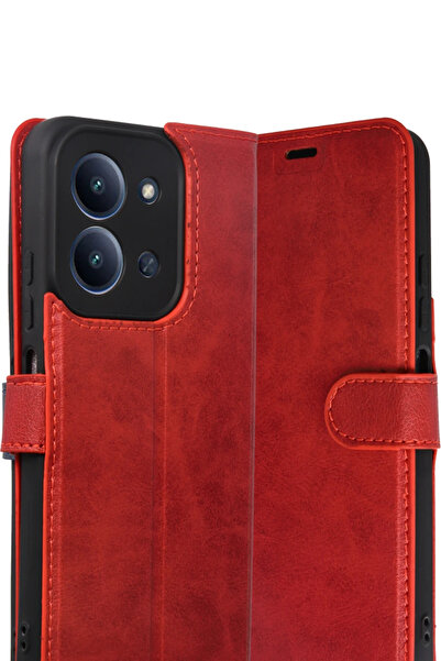 cepmoda Xiaomi Redmi 15C Case with Cover | Tp Pu Leather Full Protection Wallet Stand Card Holder Case - Red