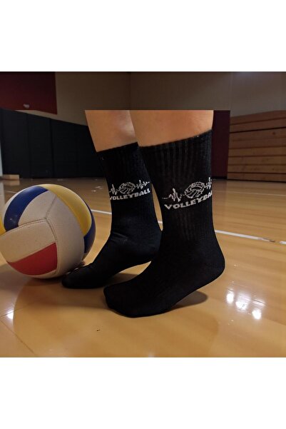 Gök Sports Volleyball Pattern Sports Socks Breathable Cotton Black Unisex Volleyball Socks