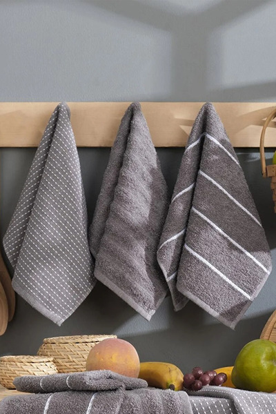 HRN Textile Sophia Cotton 6-Piece 30X50 cm Hand and Face Towel Set - Kitchen Towel Set