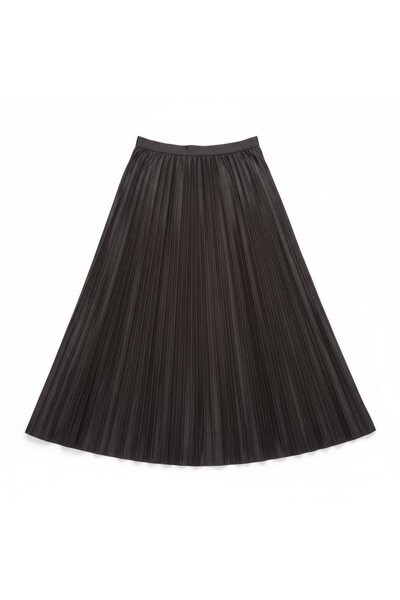 EREN STYLE Leather-Look Pleated Cotton Woven Viscose 4 Season Skirt(95 cm)-(38-48)