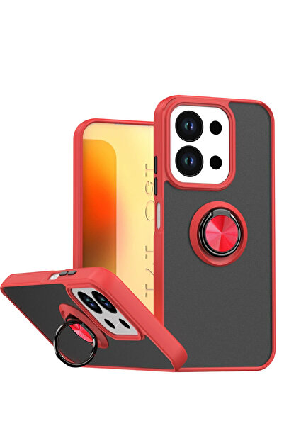 cepmoda Xiaomi'Redmi 15C' Case - Frosted Transparent with Stand Ring Colored Sides Ringcover - Red
