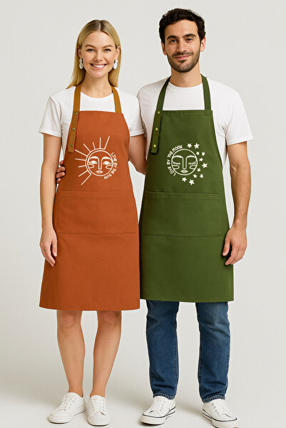 Hulganz Kitchen Apron Set of 2 Black Red Stain Resistant Water Repellent Fabr...