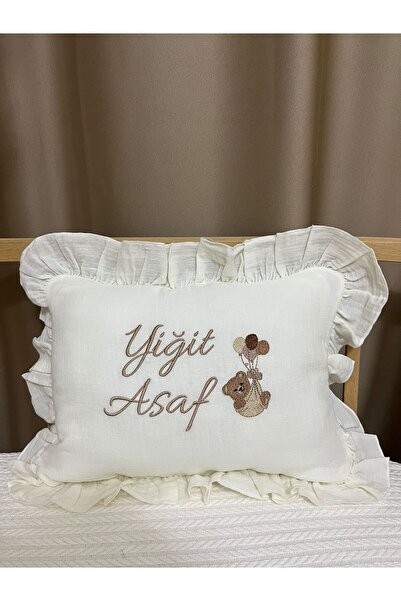handemnakış tasarım İsimli Nakışlı Müslin Yastık Kılıfı (İsme Özel Nakışlı Be...