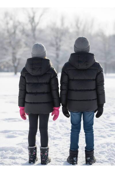 YusGos Unisex Baby Girl/Boy Waterproof Plaid Puffer Jacket with Hooded Zipper Pockets (2-15 Years) Black