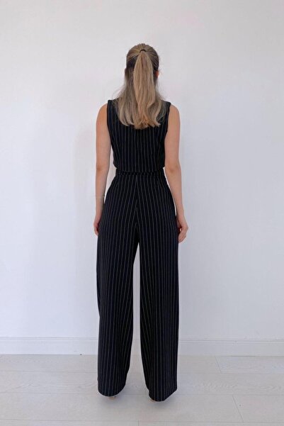 Moderie Butik Μαύρο ριγέ σετ γιλέκο και παντελόνι