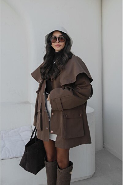Havoş Mink Hooded Contrast Collar Trench Coat