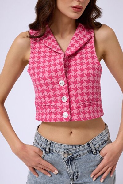 trend_ermege Къс жилетка с принт „хаундстут“
