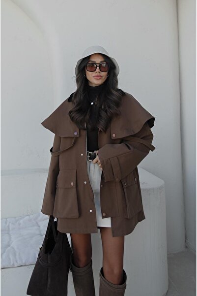 Havoş Mink Hooded Contrast Collar Trench Coat