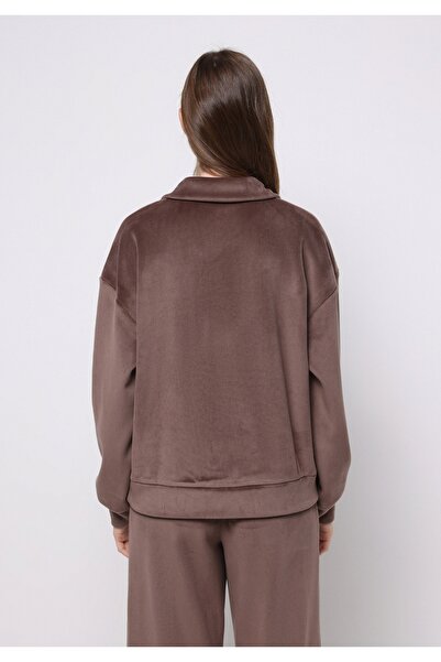 Colin's Regular Fit Polo Neck Embroidered Women's Brown Sweatshirt