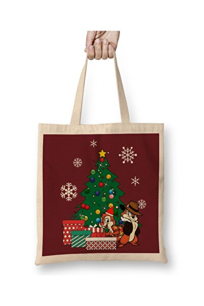 Toyaso Geantă de cumpărături din pânză albă Chip N Dale Around The Christmas ...