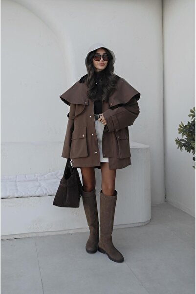 Havoş Mink Hooded Contrast Collar Trench Coat