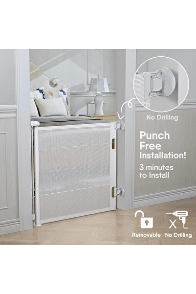 Beauenty Retractable Baby Gate (White 71" x 34")