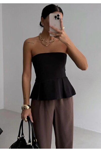 By Sevilen Collection Pleated Strapless Blouse