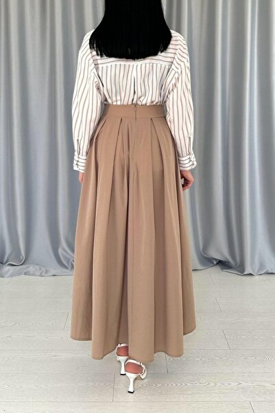 By Sevilen Collection Camel Long Pleated Skirt
